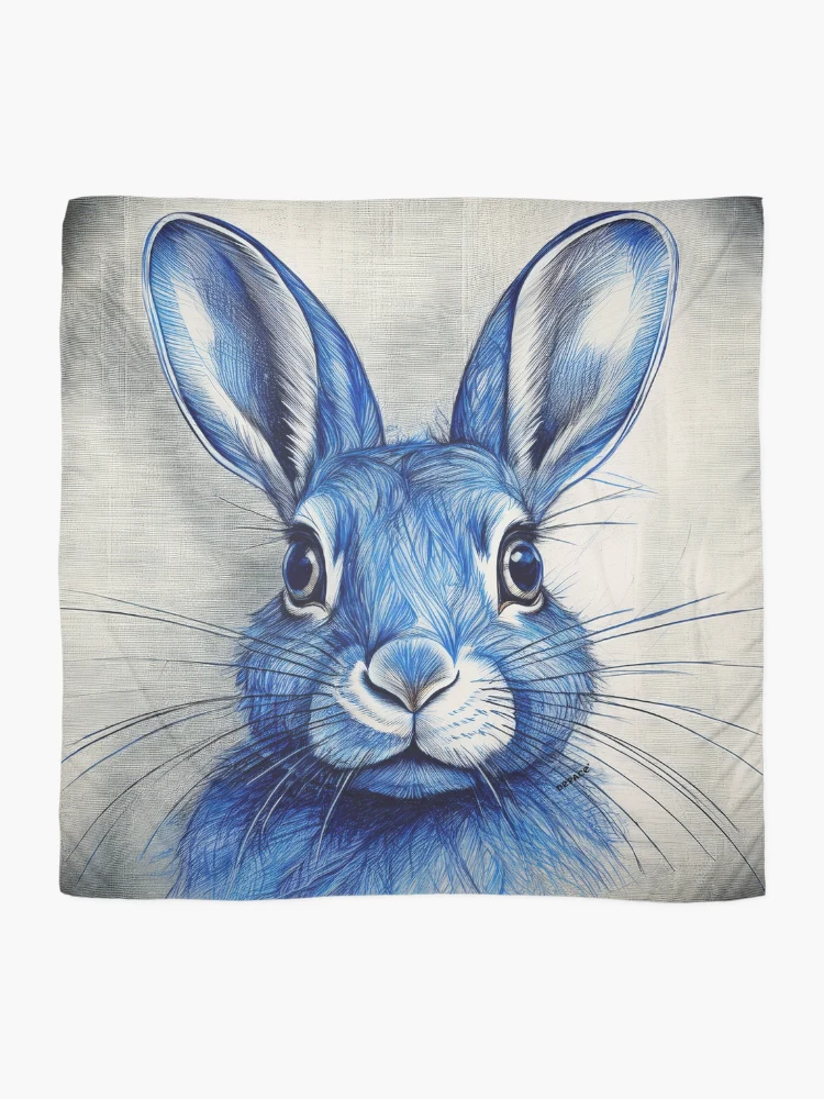 Thumbnail 2 of 3, Scarf, Blue Ink Rabbit Portrait designed and sold by mrpropcake.