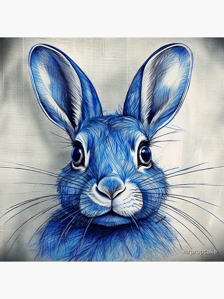 Thumbnail 3 of 3, Magnet, Blue Ink Rabbit Portrait designed and sold by mrpropcake.