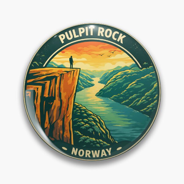 Item preview, Pulpit Rock Norway Illustration Travel Art Badge designed and sold by KrisSidDesigns.