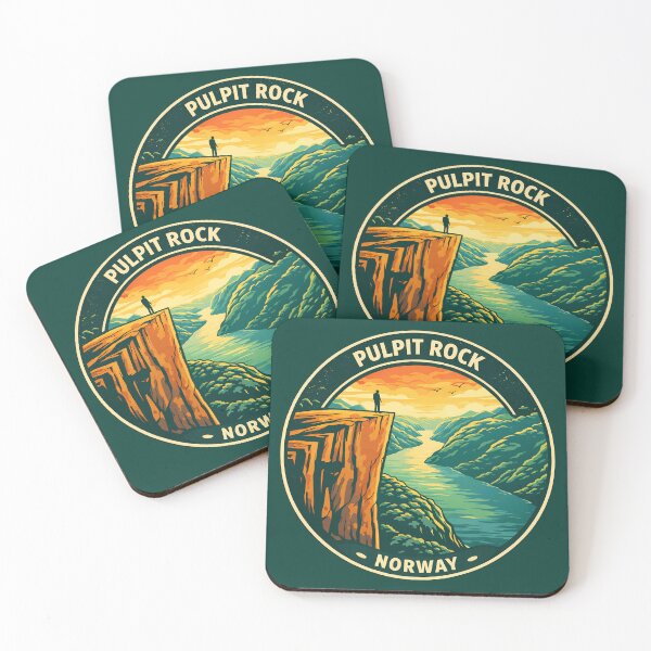 Item preview, Pulpit Rock Norway Illustration Travel Art Badge designed and sold by KrisSidDesigns.