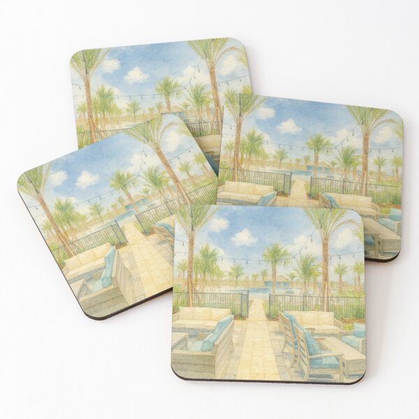 Item preview, Tropical Resort Pool Scene | Coastal Luxury Watercolor Art designed and sold by Tiki Cove.