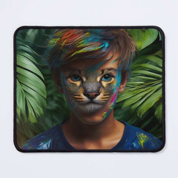 Item preview, Youth with a Cat Face in Grunge and Fluid Paint designed and sold by mrpropcake.