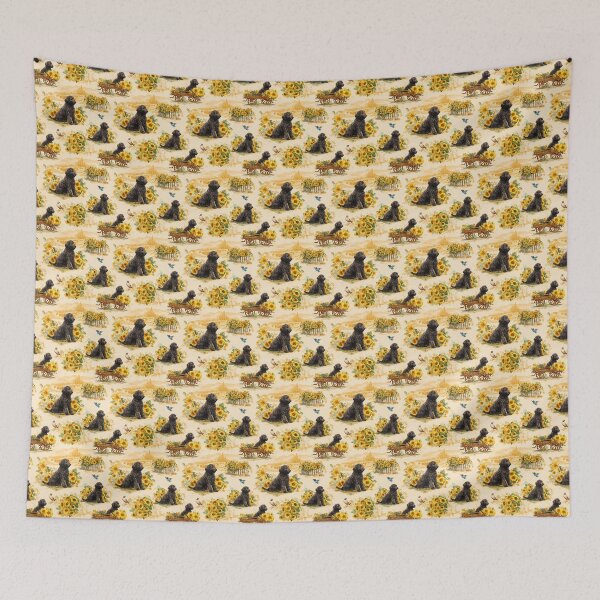 Item preview, Cottagecore Sunflower Toile de Jouy - Black Labradoodle designed and sold by AstrologyOven.