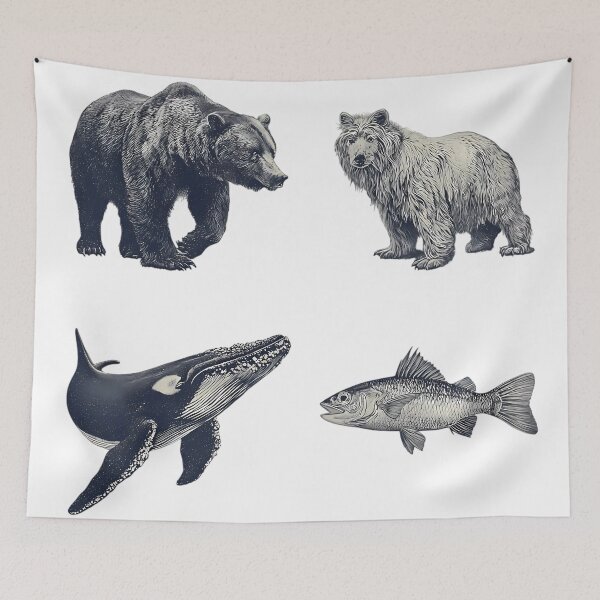 Item preview, Ocean Animals Illustrations Blending Nature Humanity Imagination Design designed and sold by ART ATTACK ZONE.