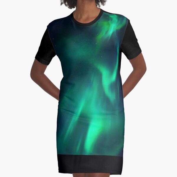 Northern Lights, Aurora Borealis, Night Sky, Green, Alaska Graphic T-Shirt Dress