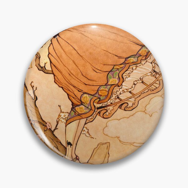 Item preview, Vintage Art Deco - woman in a peach-colored dress perched on a tree branch, looking down at a dog, with a prominent black cat emblem on her stocking. designed and sold by RickE.