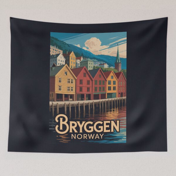 Item preview, Bryggen Norway Illustration Travel Art Vintage designed and sold by KrisSidDesigns.