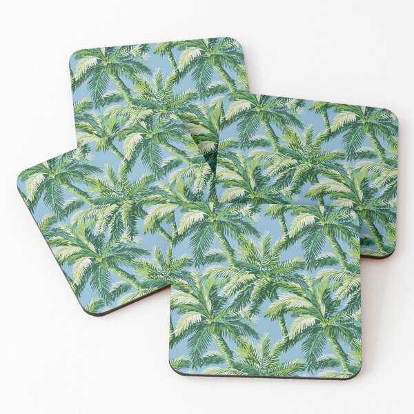 Item preview, Preppy green palms on light blue gouache painting designed and sold by SophieClimaArt.