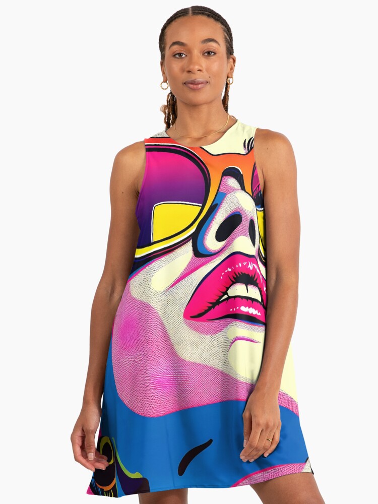 Pop Art Female With Sunglasses Comic Book Aesthetic Sunglasses A-Line Dress Pop Art Female With Sunglasses Comic Book Aesthetic Sunglasses A-Line Dress