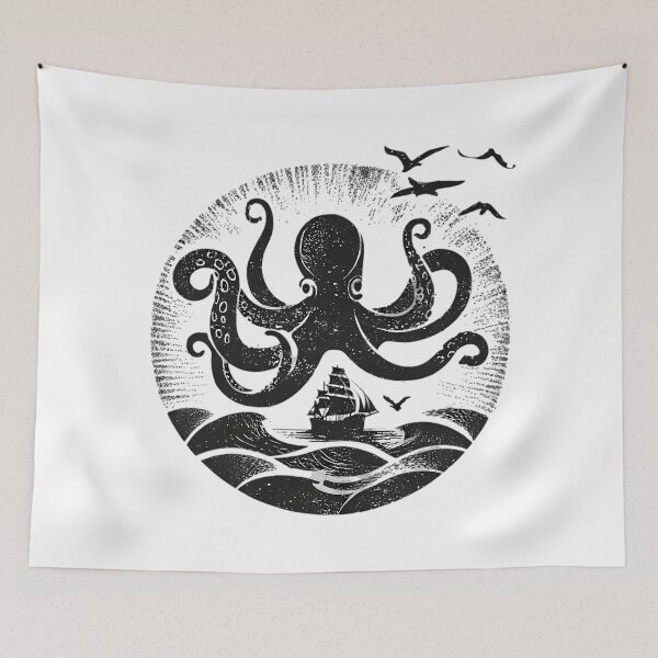 Item preview, Octopus Pirates Ship Ocean Illustrations Nature Imagination Design designed and sold by ART ATTACK ZONE.