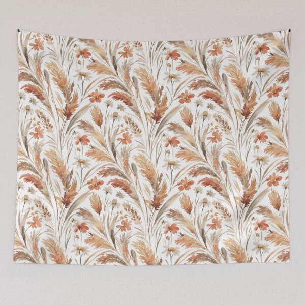 Item preview, Boho Autumn Floral Seamless Pattern –  Pampas Grass & Wildflowers designed and sold by FashioonTrends.