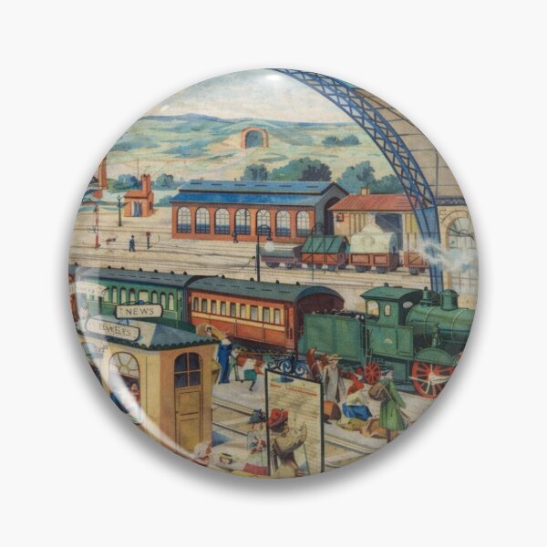 Item preview, Vintage Railway Station Illustration with Ornate Border designed and sold by RacerXToys.