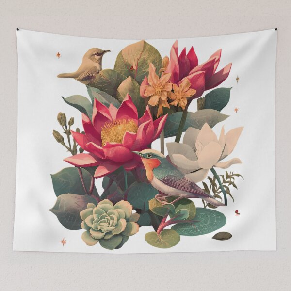 Item preview, Birds Flowers Illustrations Blending Nature Humanity Imagination Design designed and sold by ART ATTACK ZONE.