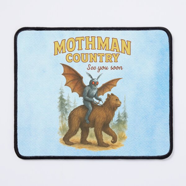 Item preview, Mothman Country See You Soon – Mothman Riding a Bear Illustration designed and sold by MysticOzzy.