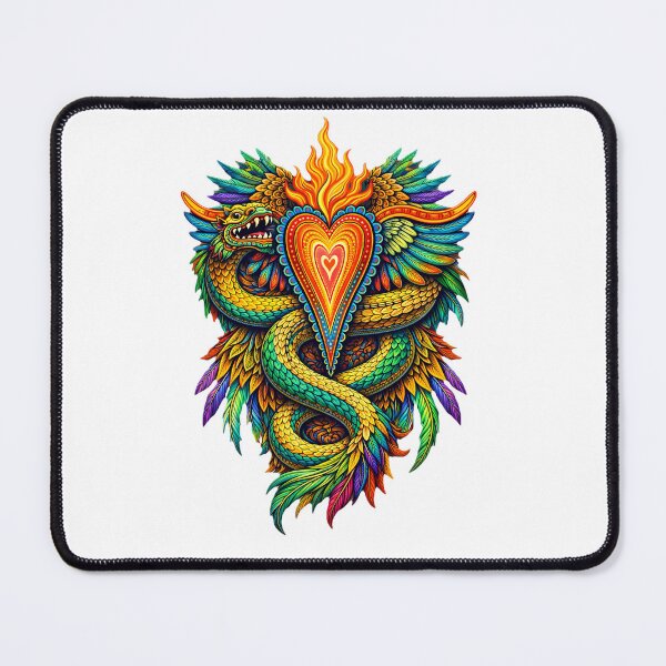 Item preview, Flaming Heart & Feathered Serpent – Mythic Folk Emblem designed and sold by ECHOES from the SOUL.
