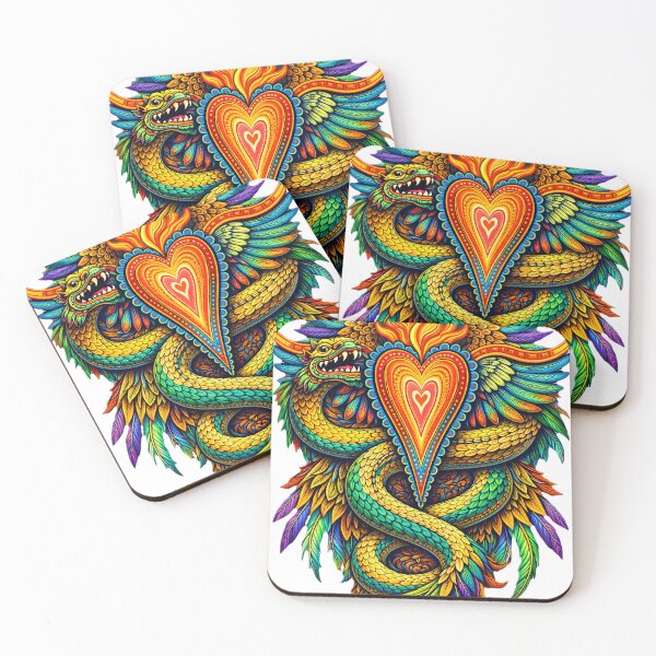 Item preview, Flaming Heart & Feathered Serpent – Mythic Folk Emblem designed and sold by ECHOES from the SOUL.