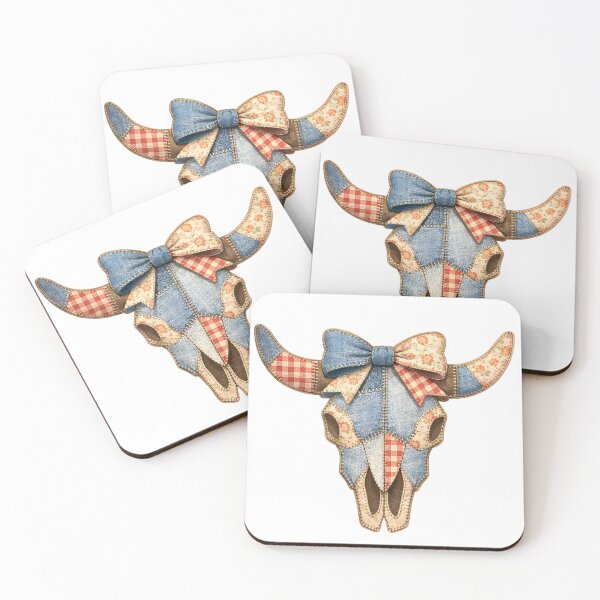 Item preview, Patchwork Denim Cow Skull Floral Gingham Bow Western Coquette Design designed and sold by Luvahawb.