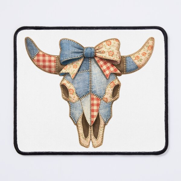 Item preview, Patchwork Denim Cow Skull Floral Gingham Bow Western Coquette Design designed and sold by Luvahawb.