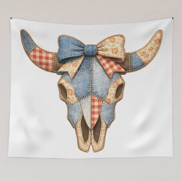 Item preview, Patchwork Denim Cow Skull Floral Gingham Bow Western Coquette Design designed and sold by Luvahawb.