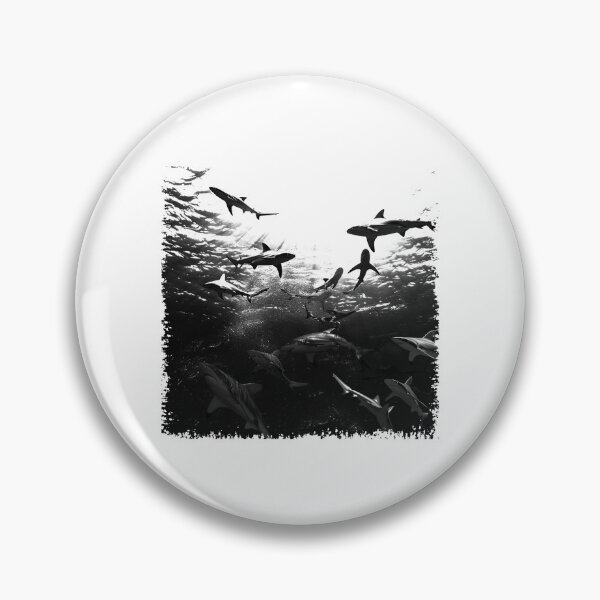 Item preview, Black and White Shark School Underwater Photography – Ocean Predator Art designed and sold by inkoutninja.