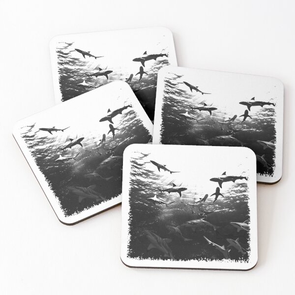 Item preview, Black and White Shark School Underwater Photography – Ocean Predator Art designed and sold by inkoutninja.