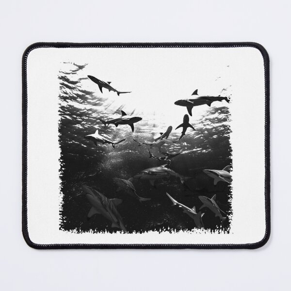Item preview, Black and White Shark School Underwater Photography – Ocean Predator Art designed and sold by inkoutninja.