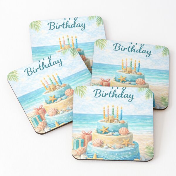 Item preview, Beach Birthday Cake | Coastal Happy Birthday Watercolor designed and sold by Tiki Cove.