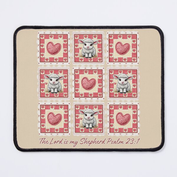 Item preview, The Lord is my Shepherd, Cute Sheep, Psalm 231, Grandma Core, Lamb, Patchwork Heart designed and sold by Forevermore.