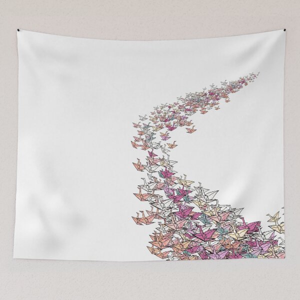 Item preview, Flock of Colorful Origami Cranes - Senbazuru Wave Illustration designed and sold by TheArtOfTreble.