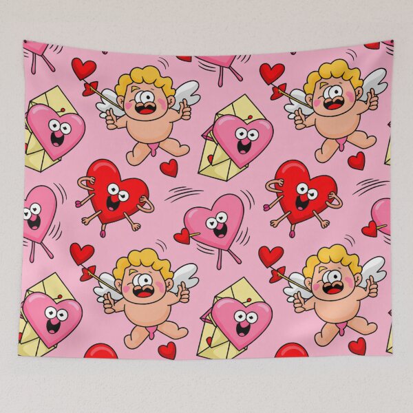 Item preview, Cute Kawaii Valentine's Day Pattern | Flying Cupids Dancing Hearts designed and sold by Midnight Veil Designs.