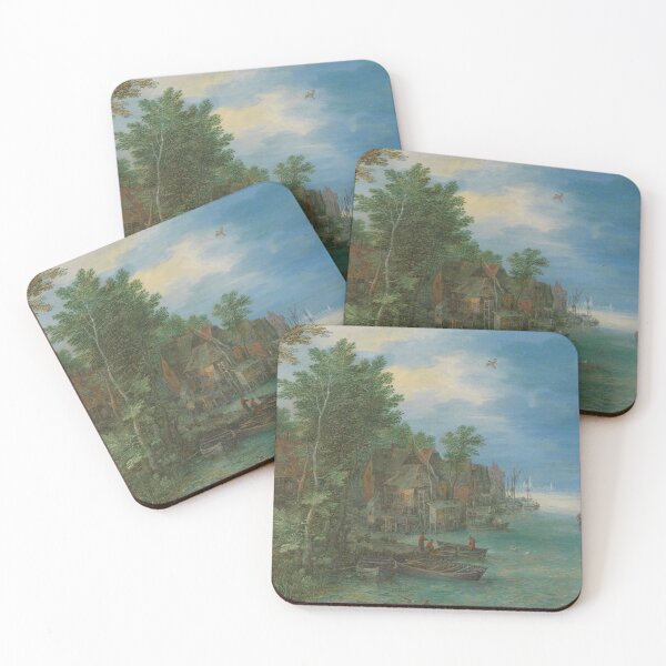 Item preview, Village On a River Print, Fishing Village Oil Painting, River Landscape Art designed and sold by SavageVision.
