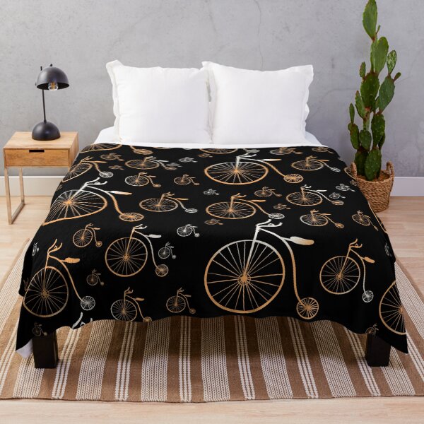 Item preview, Vintage Penny Farthing Bicycle Pattern - Gold on Black Seamless Illustration designed and sold by TheArtOfTreble.