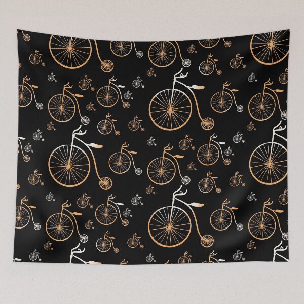 Item preview, Vintage Penny Farthing Bicycle Pattern - Gold on Black Seamless Illustration designed and sold by TheArtOfTreble.