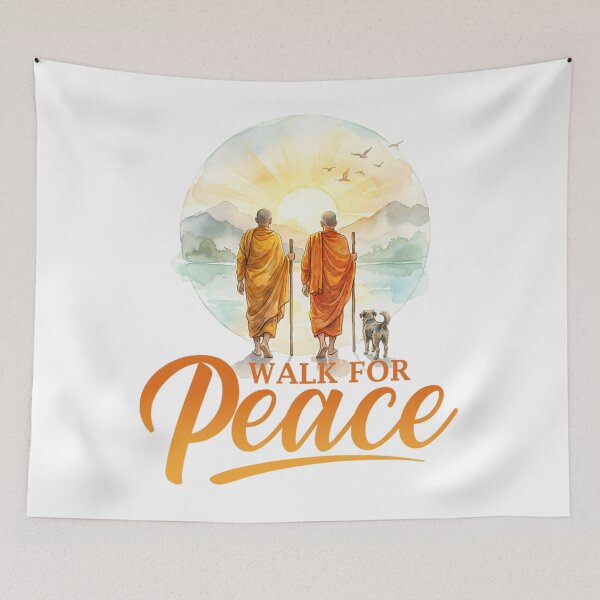 Item preview, Walk for Peace Monks with Aloka Dog Minimalist Zen Art designed and sold by CristHuds.