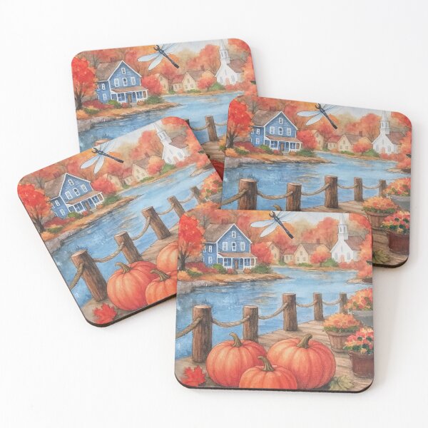 Item preview, Autumn Pumpkins on the Pier | Cozy Harbor Fall Art designed and sold by Tiki Cove.