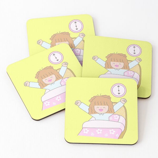 Item preview, Cute Woman with Messy Hair Waking Up in Pajamas on Floral Bedding with Wall Clock Morning Routine Concept designed and sold by nuchz.
