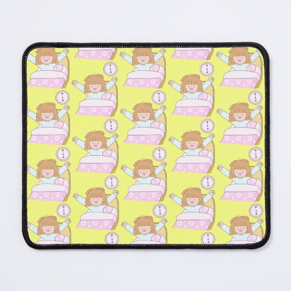 Item preview, Cute Woman with Messy Hair Waking Up in Pajamas on Floral Bedding with Wall Clock Morning Routine Concept designed and sold by nuchz.