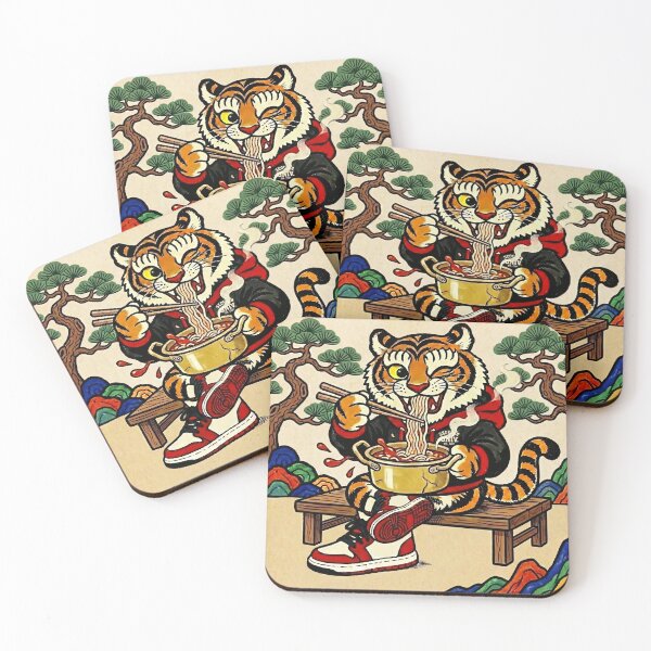 Item preview, Hip-Bum: Korean Folk Art Tiger Eating Ramen designed and sold by DimensionV Studio.