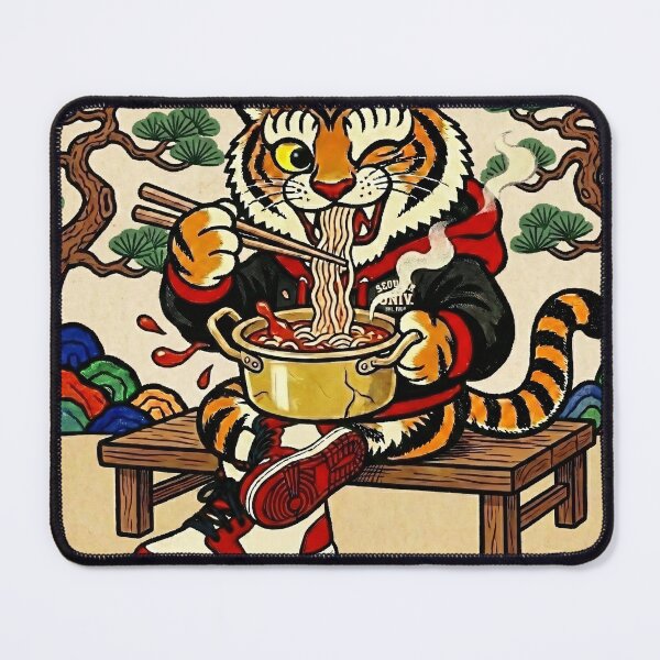 Item preview, Hip-Bum: Korean Folk Art Tiger Eating Ramen designed and sold by DimensionV Studio.