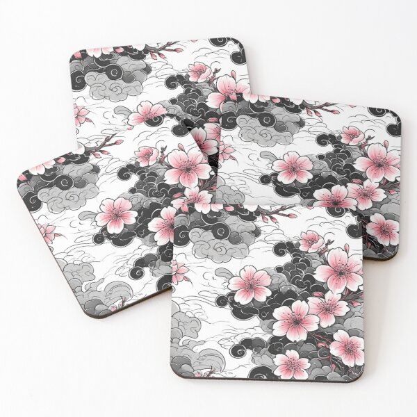 Item preview, Japanese Cherry Blossom & Ink Clouds Aesthetic Pattern designed and sold by Jimakmo.