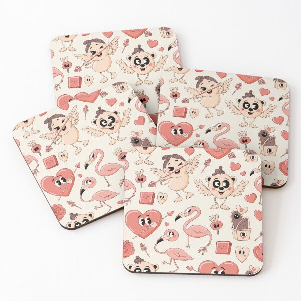 Item preview, Cute Flamingo Valentine's Day Pattern | Kawaii Hearts Cupids designed and sold by Midnight Veil Designs.