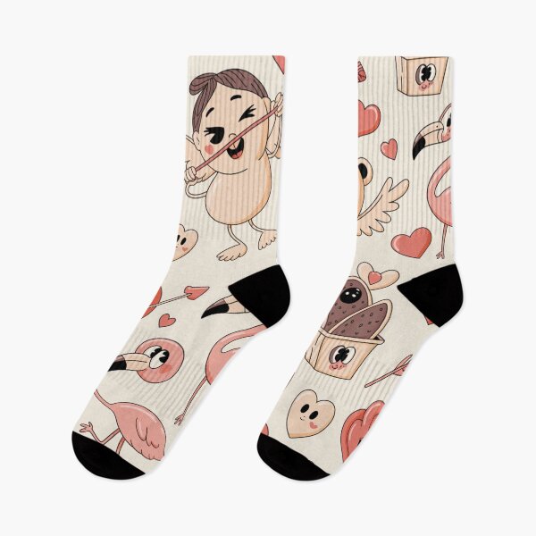 Item preview, Cute Flamingo Valentine's Day Pattern | Kawaii Hearts Cupids designed and sold by Midnight Veil Designs.