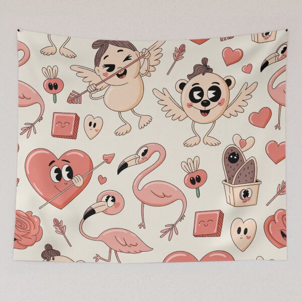 Item preview, Cute Flamingo Valentine's Day Pattern | Kawaii Hearts Cupids designed and sold by Midnight Veil Designs.