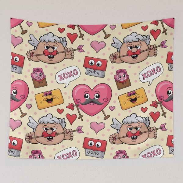 Item preview, Funny Mustache Cupid Valentine's Day Pattern | XOXO Kawaii Hearts designed and sold by Midnight Veil Designs.