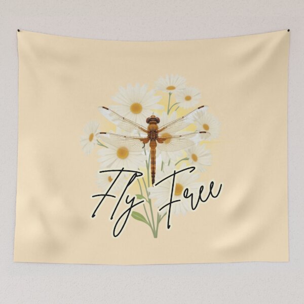 Item preview, Fly Free: Golden Dragonfly & Daisies designed and sold by PriyaMagic.