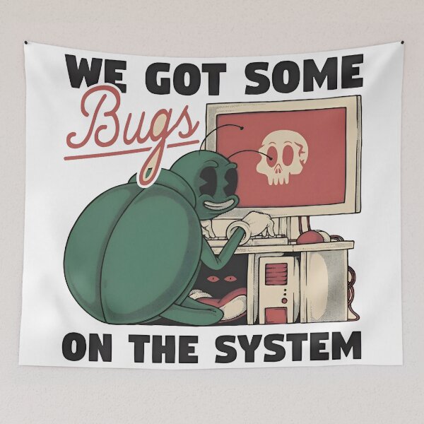 Item preview, We Got Some Bugs On The System Funny Retro Cartoon designed and sold by Zenith Design.