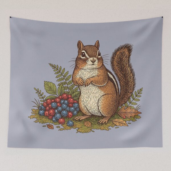 Item preview, Chipmunk Gathering Forest Berries designed and sold by BirdsnStuff.