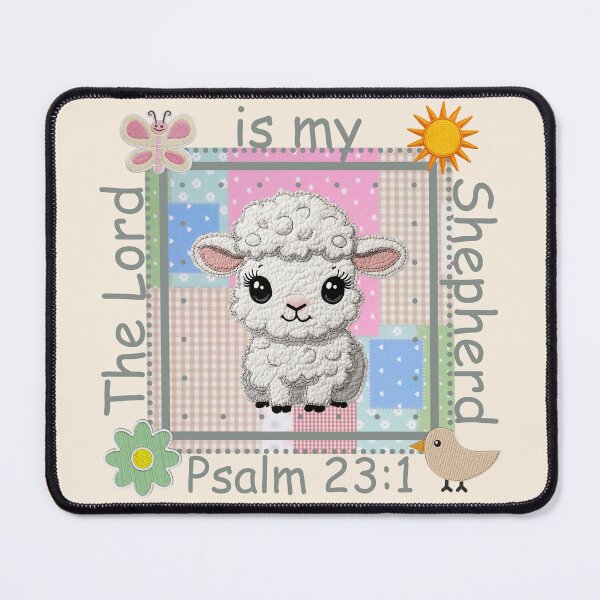 Item preview, The Lord is my Shepherd, Cute Sheep, Psalm 231, Grandma Core, Lamb, Patchwork Embroidery designed and sold by Forevermore.