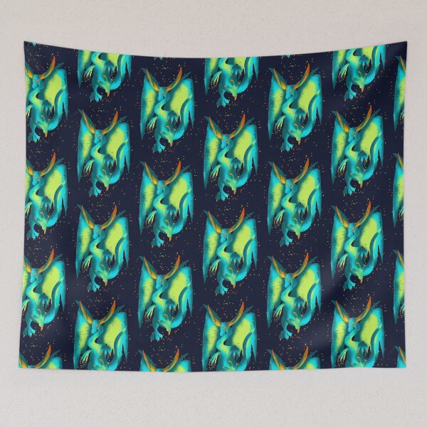 Item preview, Teal Psychedelic Dragon - Glowing Fantasy Illustration designed and sold by TheArtOfTreble.