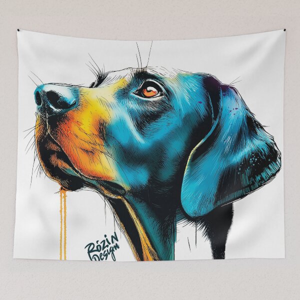 Item preview, Side Profile Labrador – Blue Orange Ink Splash Portrait designed and sold by Rozin-Design.